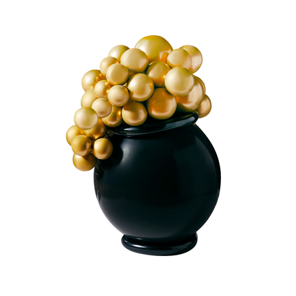 Zwarte heksenketel met gouden bubbels