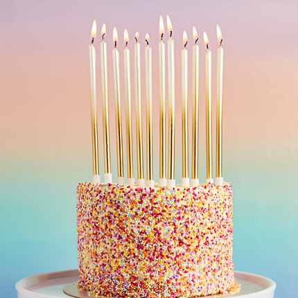 Taart kaarsjes met ombre effect in het goud en wit