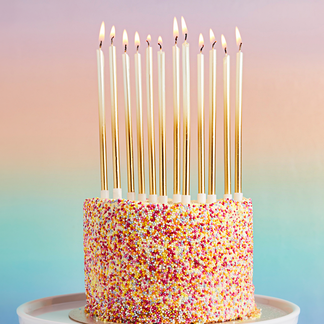Taart kaarsjes met ombre effect in het goud en wit