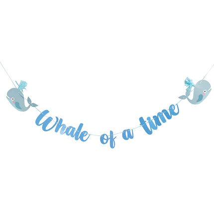 blauwe slinger met de tekst whale of a time en twee walvissen