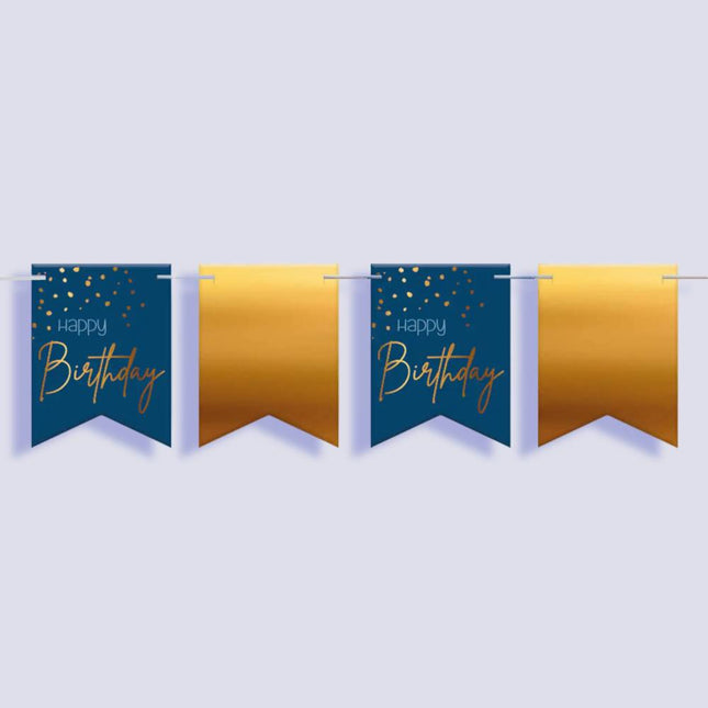Slinger happy birthday in de kleuren marineblauw en goud