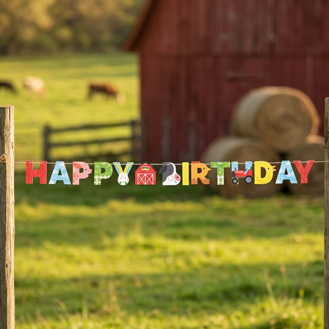 Letterslinger 'Happy Birthday' - Boerderijdieren