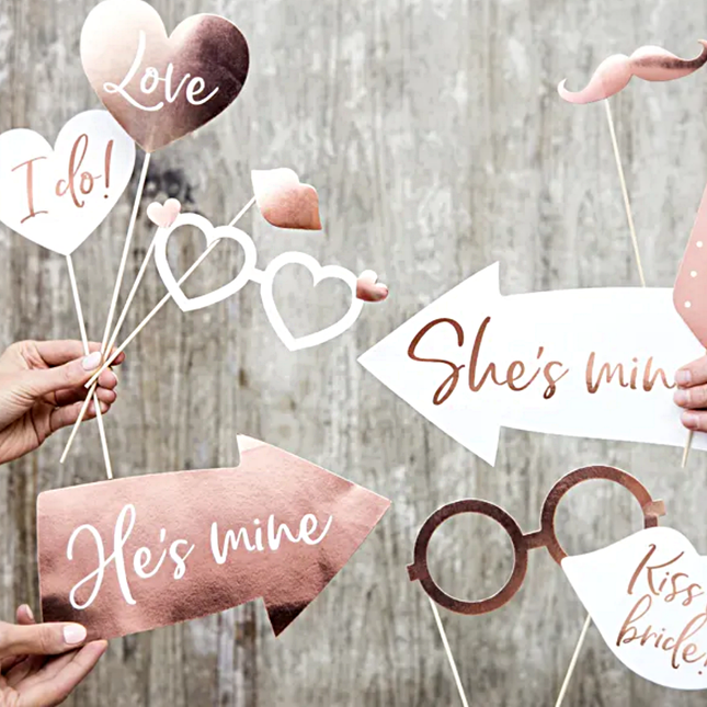 Photo Booth Props Wedding Rose Goud - 12 stuks