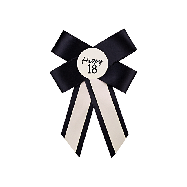 zwart met creme strik met de tekst happy 18