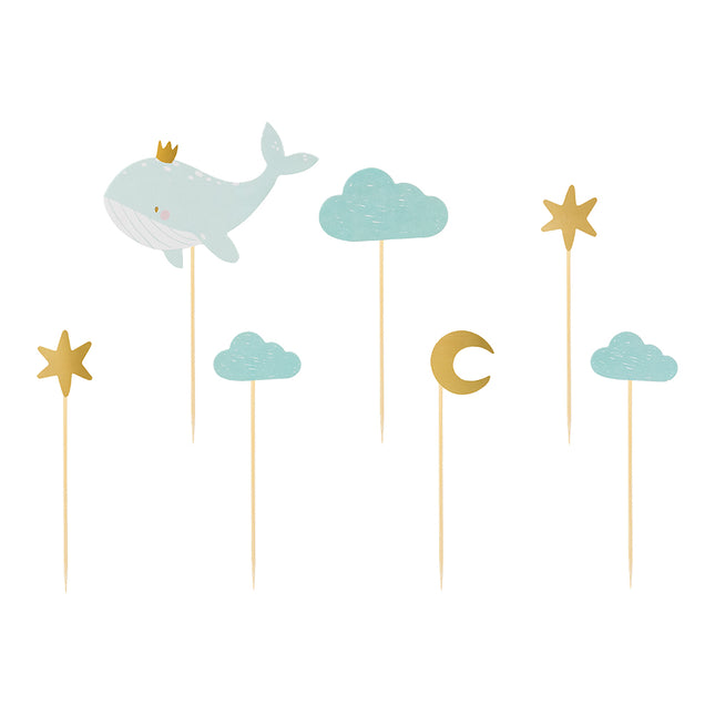 cupcake toppers met walvis en wolkjes