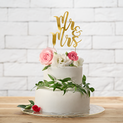 gouden taart topper mr & mrs
