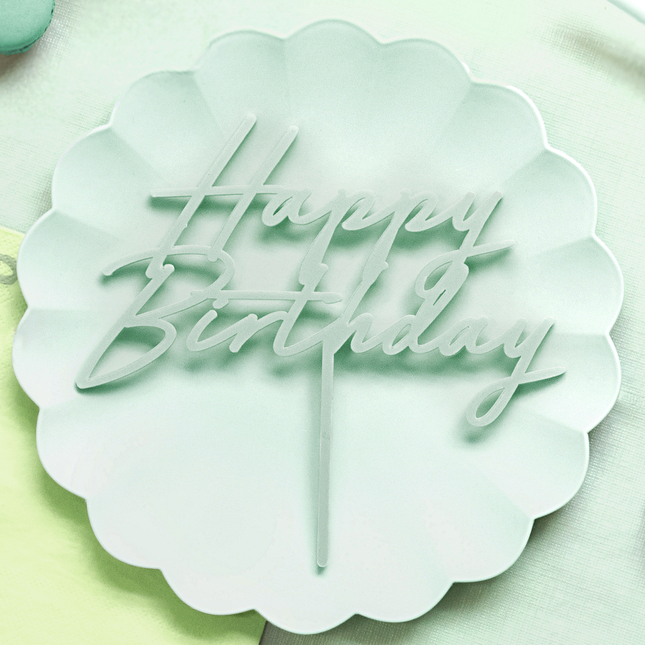 taart topper acryl saliegroen happy birthday