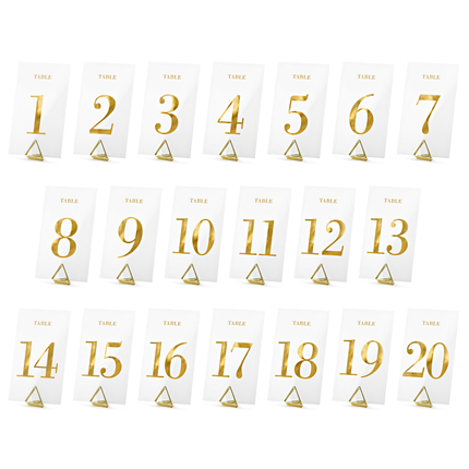 Transparante tafelkaartjes met gouden cijfers