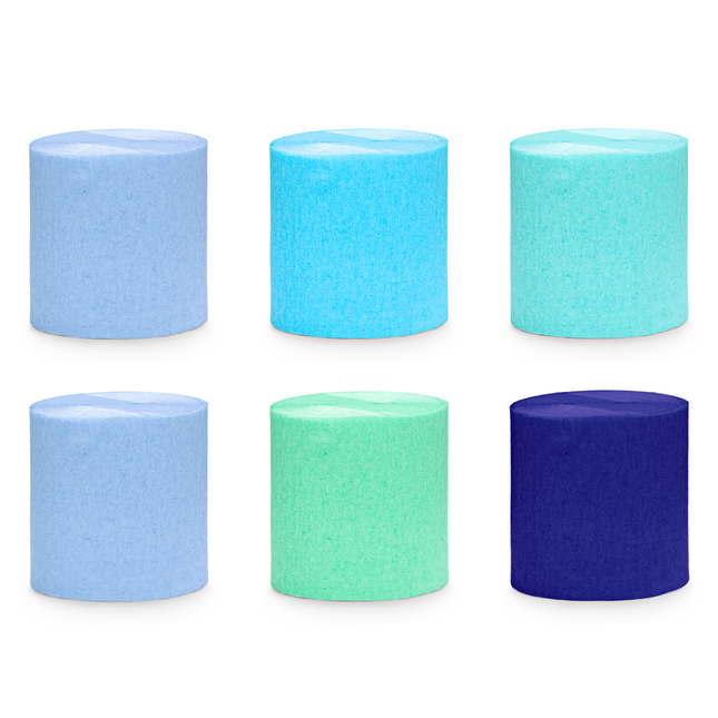 rollen crepe papier in het blauw en groen