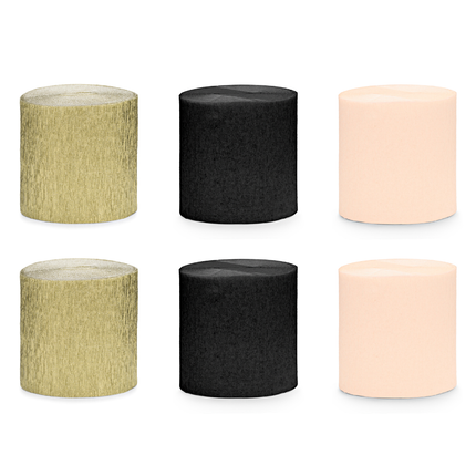 rolle crepe papier in het goud, zwart en beige