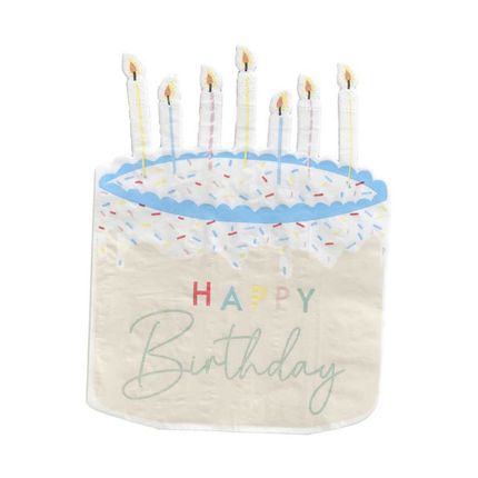 Servetten in de vorm van een taart kleurlijk met happy birthday