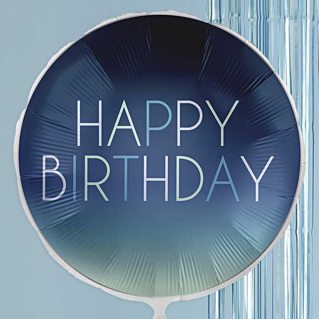 ombref olieballon donkerblauw met groen en de tekst happy birthday