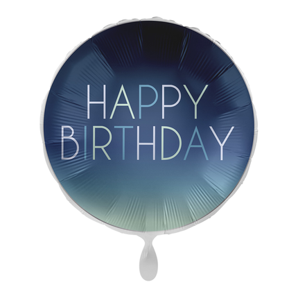 ombref olieballon donkerblauw met groen en de tekst happy birthday