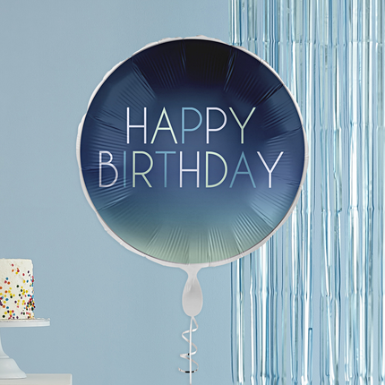 ombref olieballon donkerblauw met groen en de tekst happy birthday