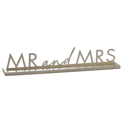 Metalen bord in het goud met de tekst mr and mrs