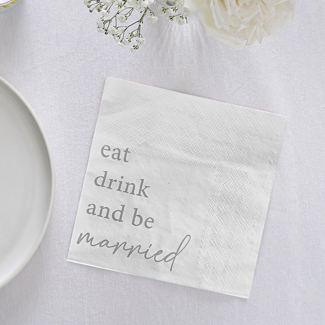 Servetten met de tekst eat, drink and be married