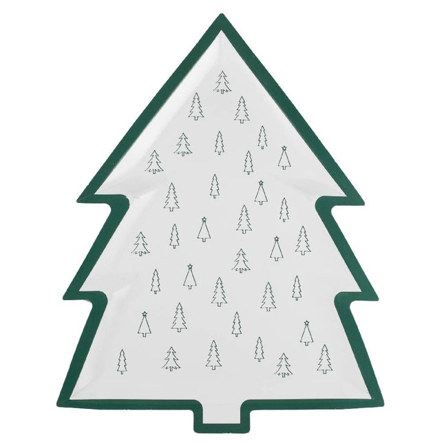 Bordje in de vorm van een kerstboom met kleine kerstboompjes erop