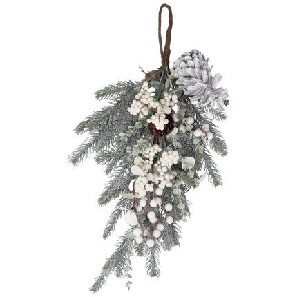 Hanger met dennentakjes witte besjes en dennenappels