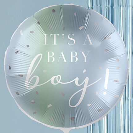 folieballon blauw ombre effect met witte tekst its a baby boy