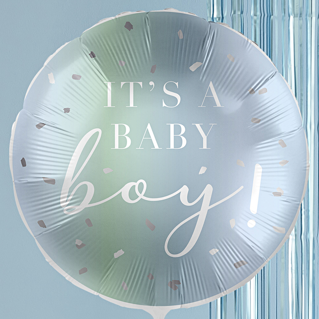 folieballon blauw ombre effect met witte tekst its a baby boy