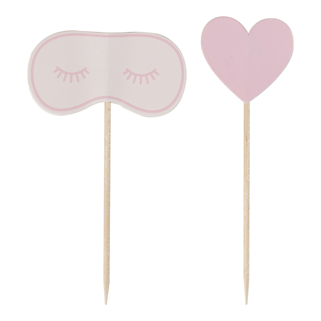 Cupcake toppers met een hartje en een maskertje met wimpers
