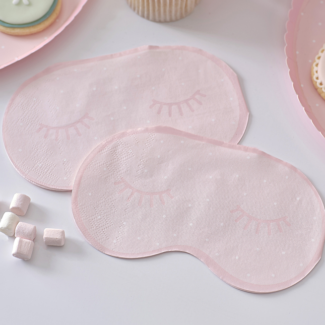 Servetten in de vorm van een oogmasker met wimpers erop