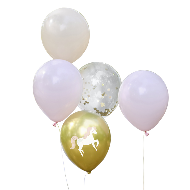 Setje ballonnen in perzikkleur, lichtroze en goud