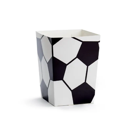 Popcornbakje met de bedrukking van een voetbal
