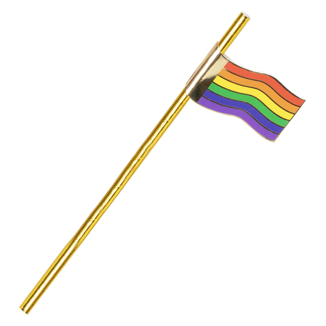 gouden rietje met regenboog vlaggetjes eraan