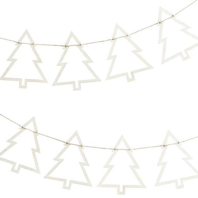 koord met houten kerstboompjes eraan