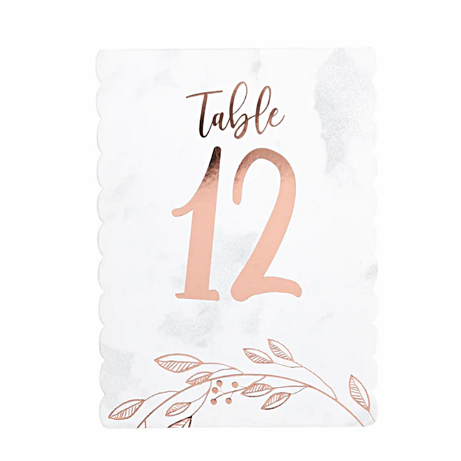 rose goud en wit tafelklaartje met een botanische tint