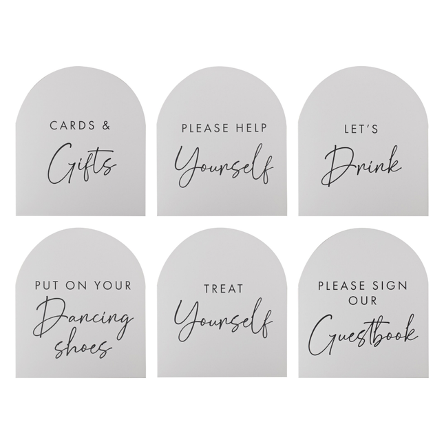Kaartjes met teksten zoals put on your dancing shoes en treat yourself voor een bruiloft