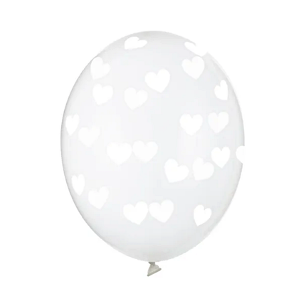 Transparante ballon met witte hartjes
