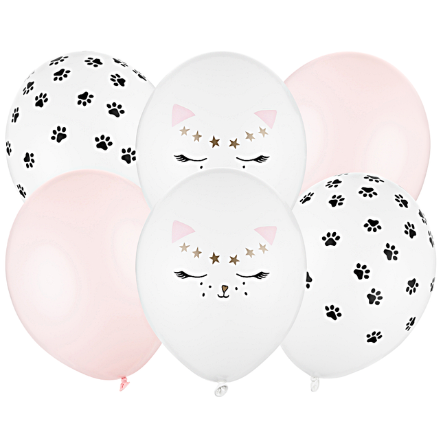 ballonnen met kattenpootjes en roze ballonnen