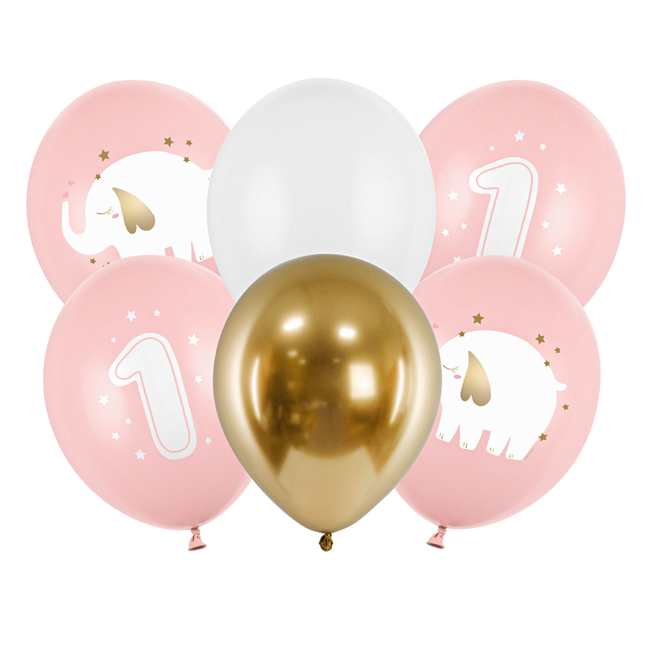 Ballonnen Set 1 Jaar - Roze Olifantjes