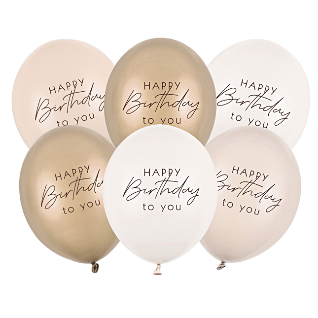 ballonnen set beige goud en wit met de tekst happy birthday to you