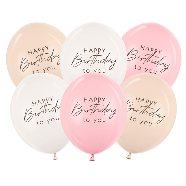 Ballonnenset ‘Happy Birthday’ - Roze, Beige & Creme
