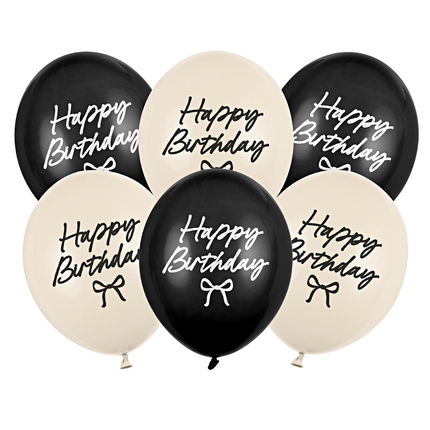 Ballonnen Set Happy Birthday - Zwart & Creme Strikjes