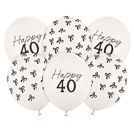 ballonnen met de tekst happy 40 en strikjes