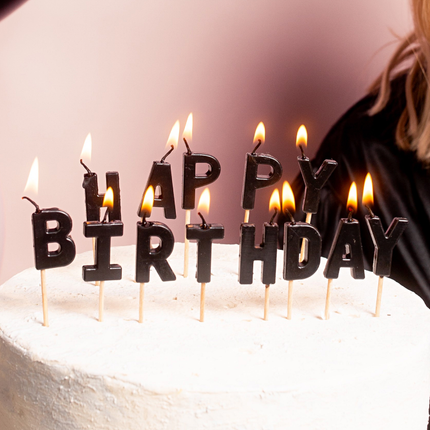 Verjaardagskaarsjes - Happy Birthday Zwart