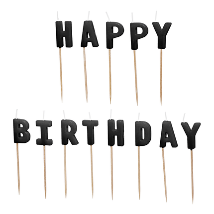 Verjaardagskaarsjes - Happy Birthday Zwart