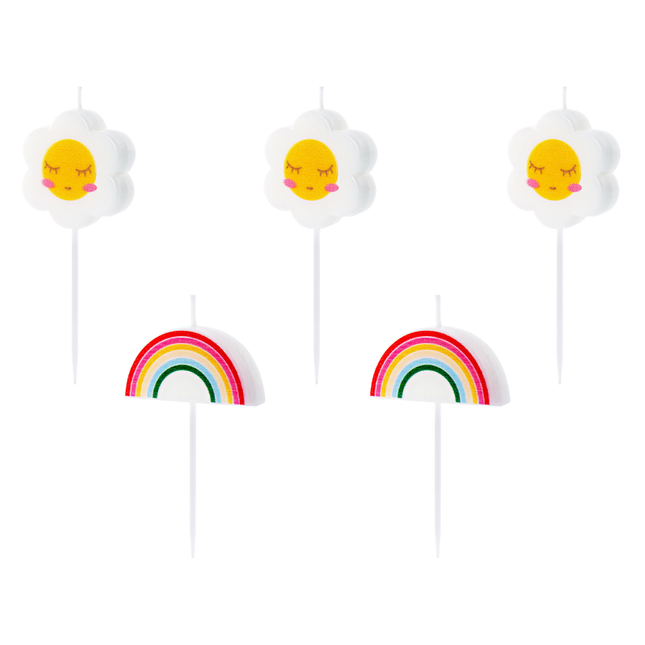 madelief en regenboog taart kaarsjes