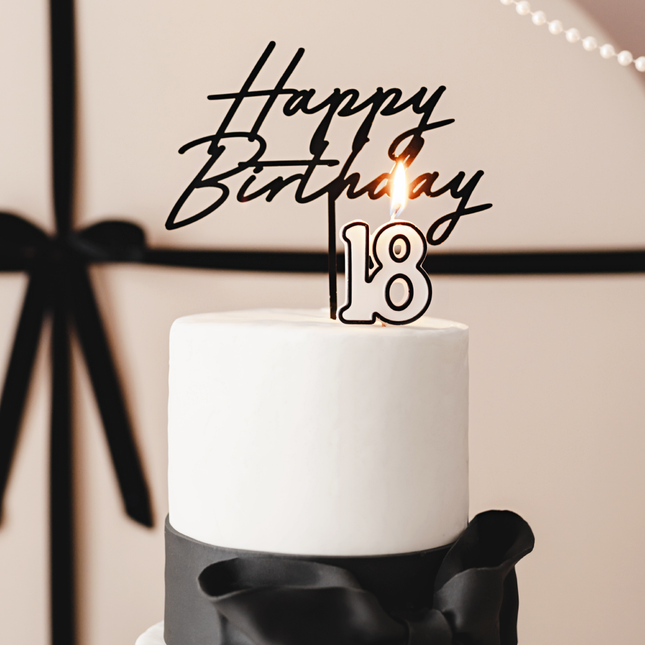 taart versiering 18 jaar zwart en creme
