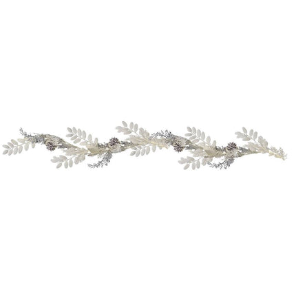 Kerstslinger met witte en zilveren takjes