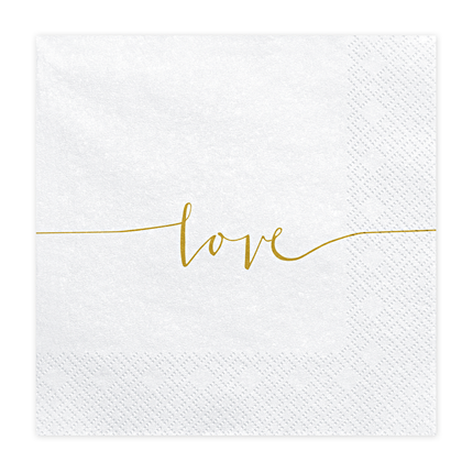 witte servet met gouden tekst love
