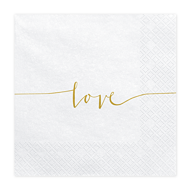 witte servet met gouden tekst love