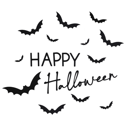 Zwarte stickers happy halloween en vleermuizen
