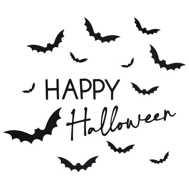 Zwarte stickers happy halloween en vleermuizen