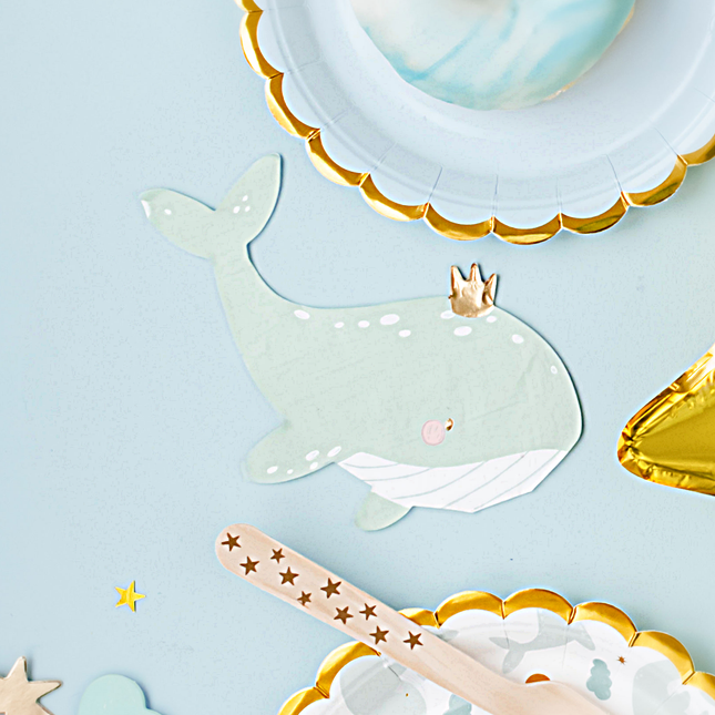 servet walvis blauw en goud