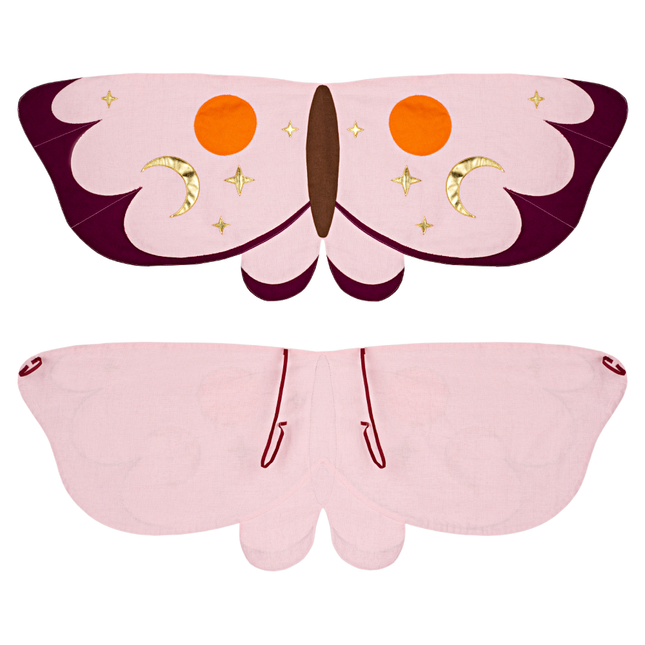 vlinder vleugels in het roze en paars met gouden sterren en maantjes